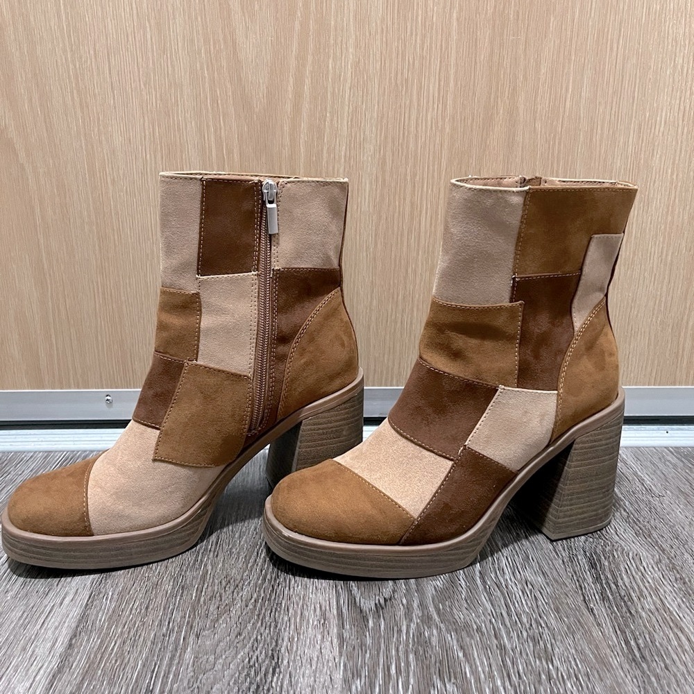 Patchwork Tan and Brown Women's Boots